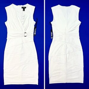 👗NWT |•WHITE HOUSE BLACK MARKET•| GORGEOUS White Wrap Bodycon Dress Size 4